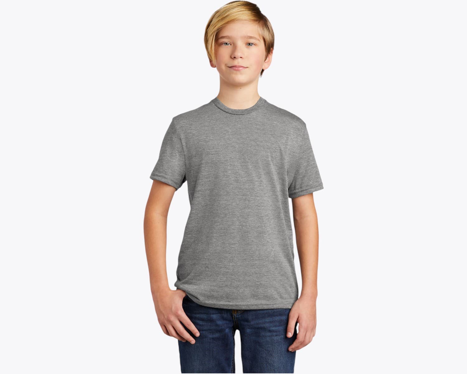 Allmade AL207 Youth Tri-Blend Tee in Aluminum Grey (size:medium, view:front)