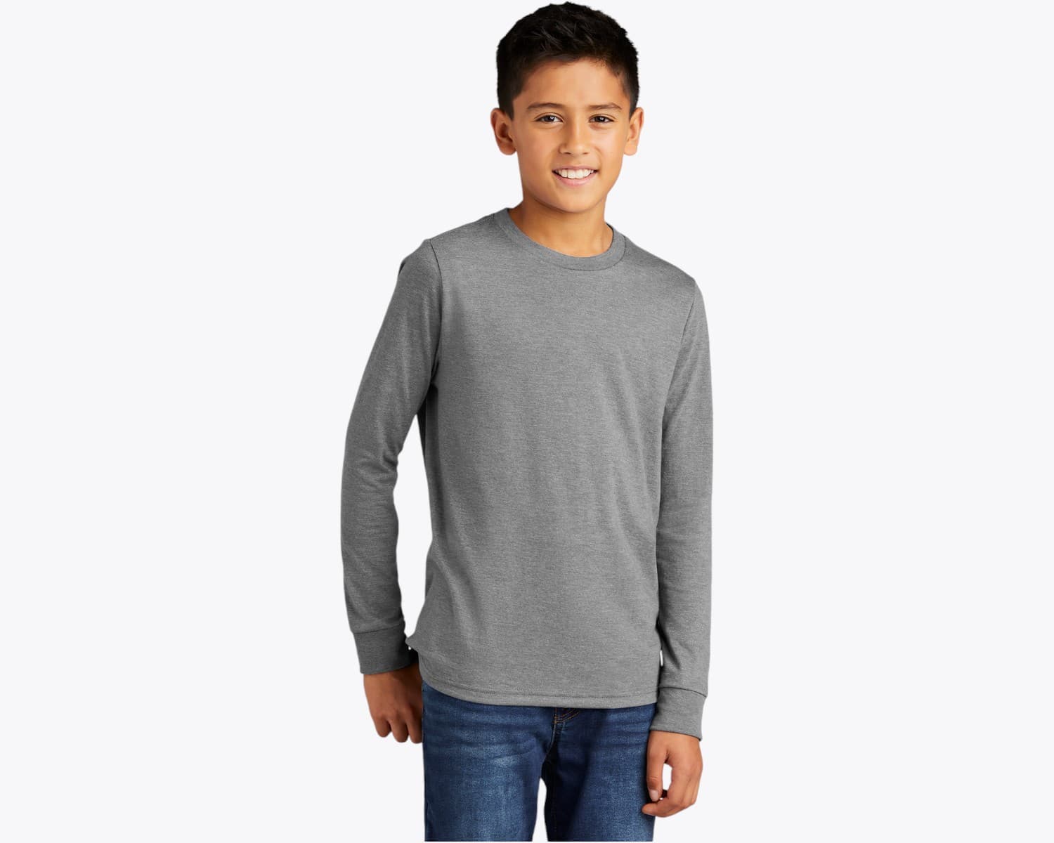 District DT132Y Youth Perfect Tri® Long Sleeve Tee in Grey Frost (size:medium, view:front)