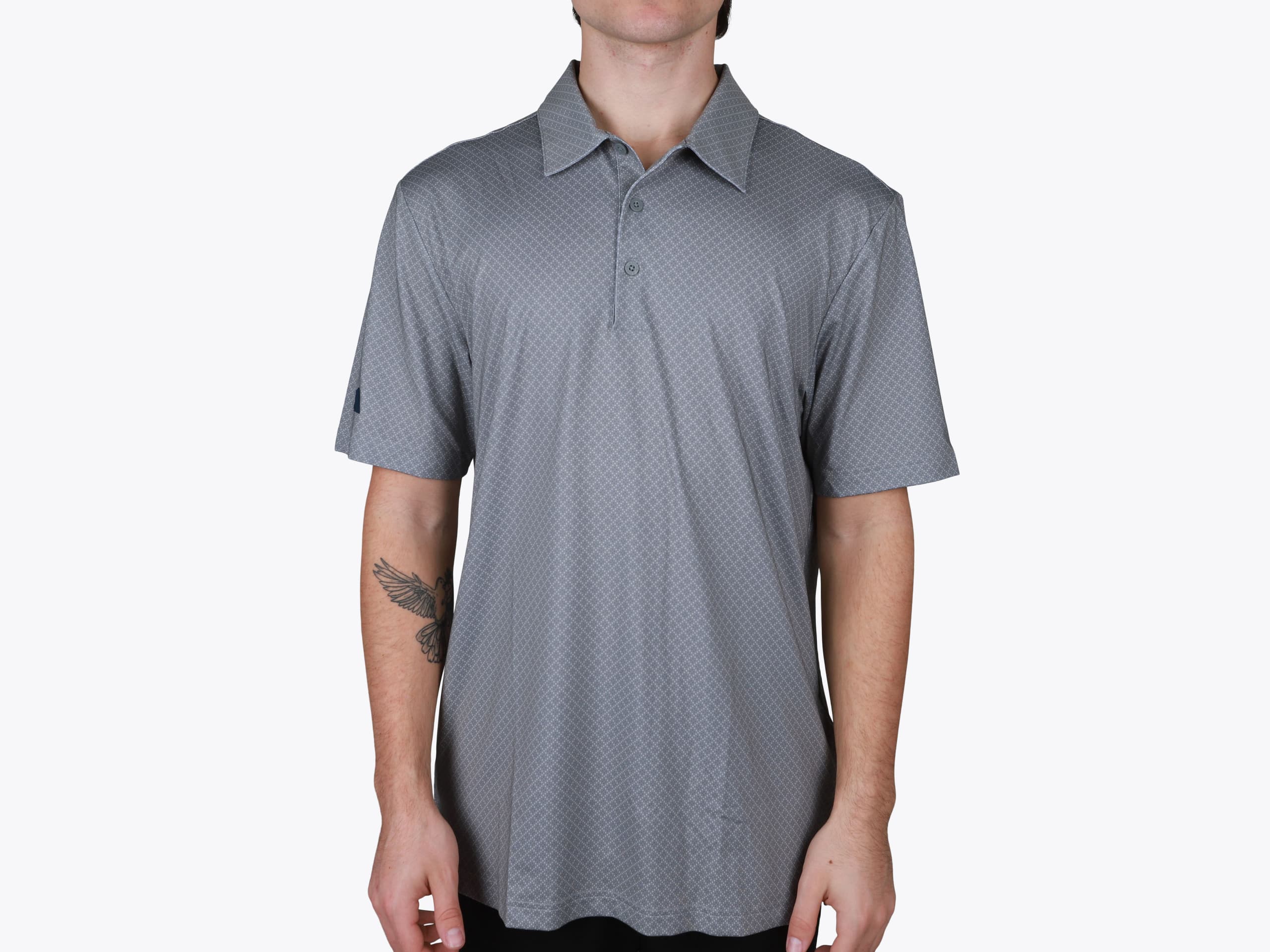 Adidas A498 Diamond Dot Print Polo in Grey Three/Team Royal/Navy (model:male, size:medium, view:front)
