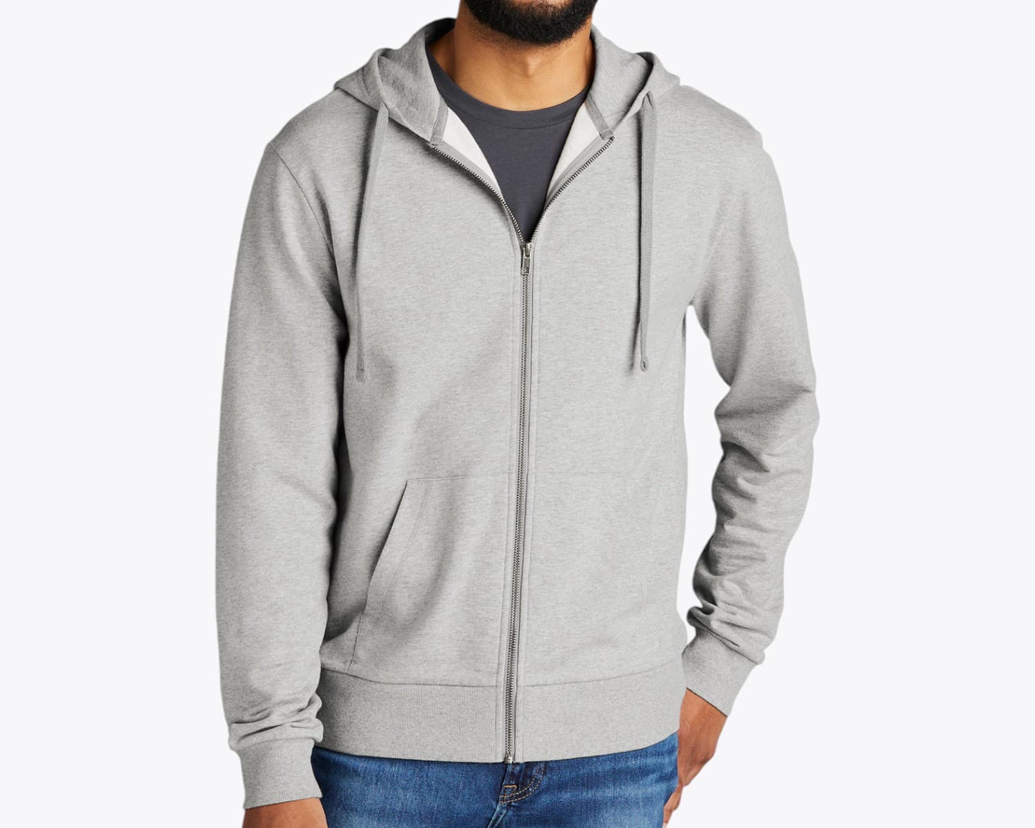Allmade AL4002 Unisex Organic French Terry Full-Zip Hoodie in Granite Grey Heather (size:medium, view:front)