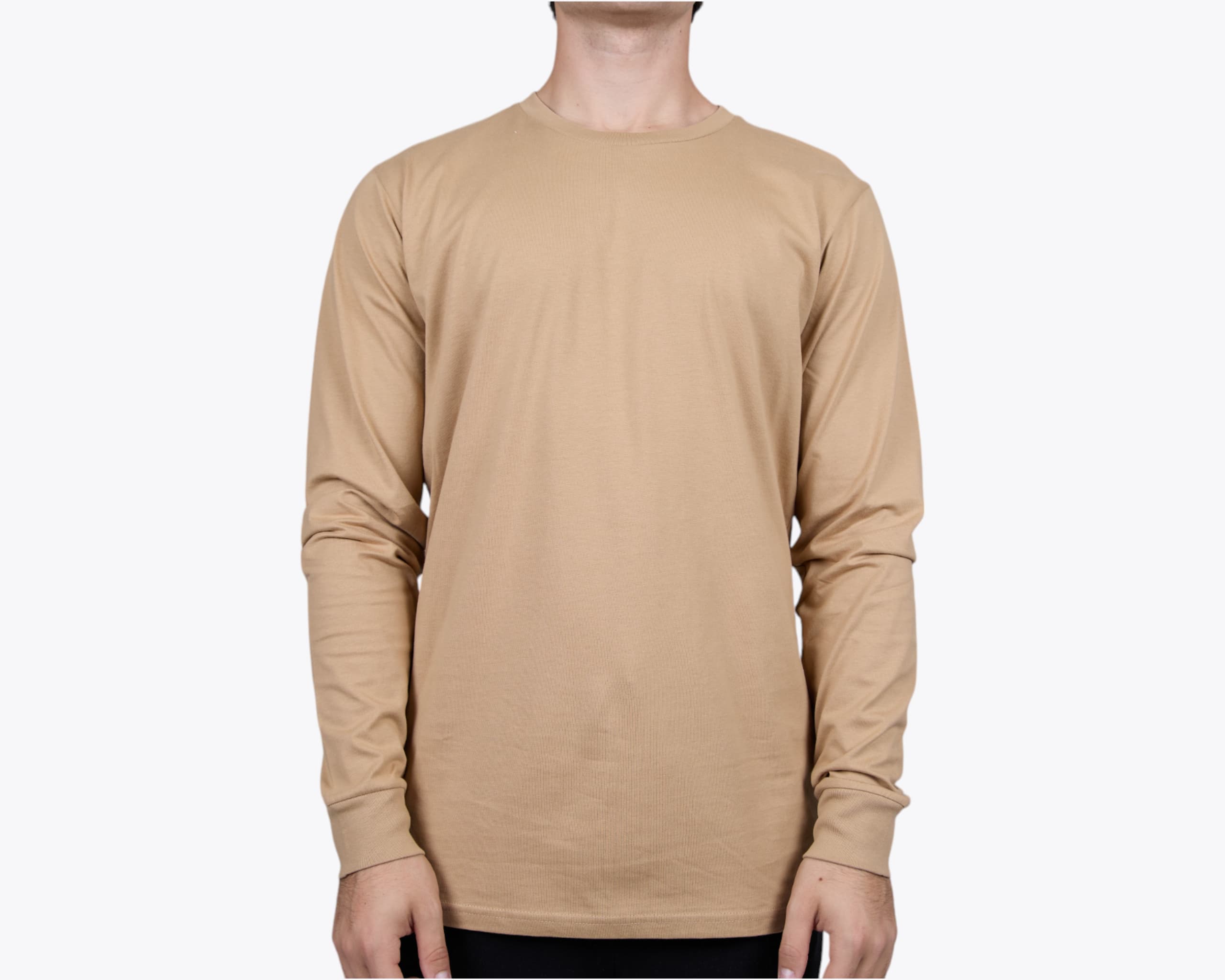AS Colour 5020 Men's Staple Long Sleeve Tee in Khaki (model:male, size:medium, view:front)