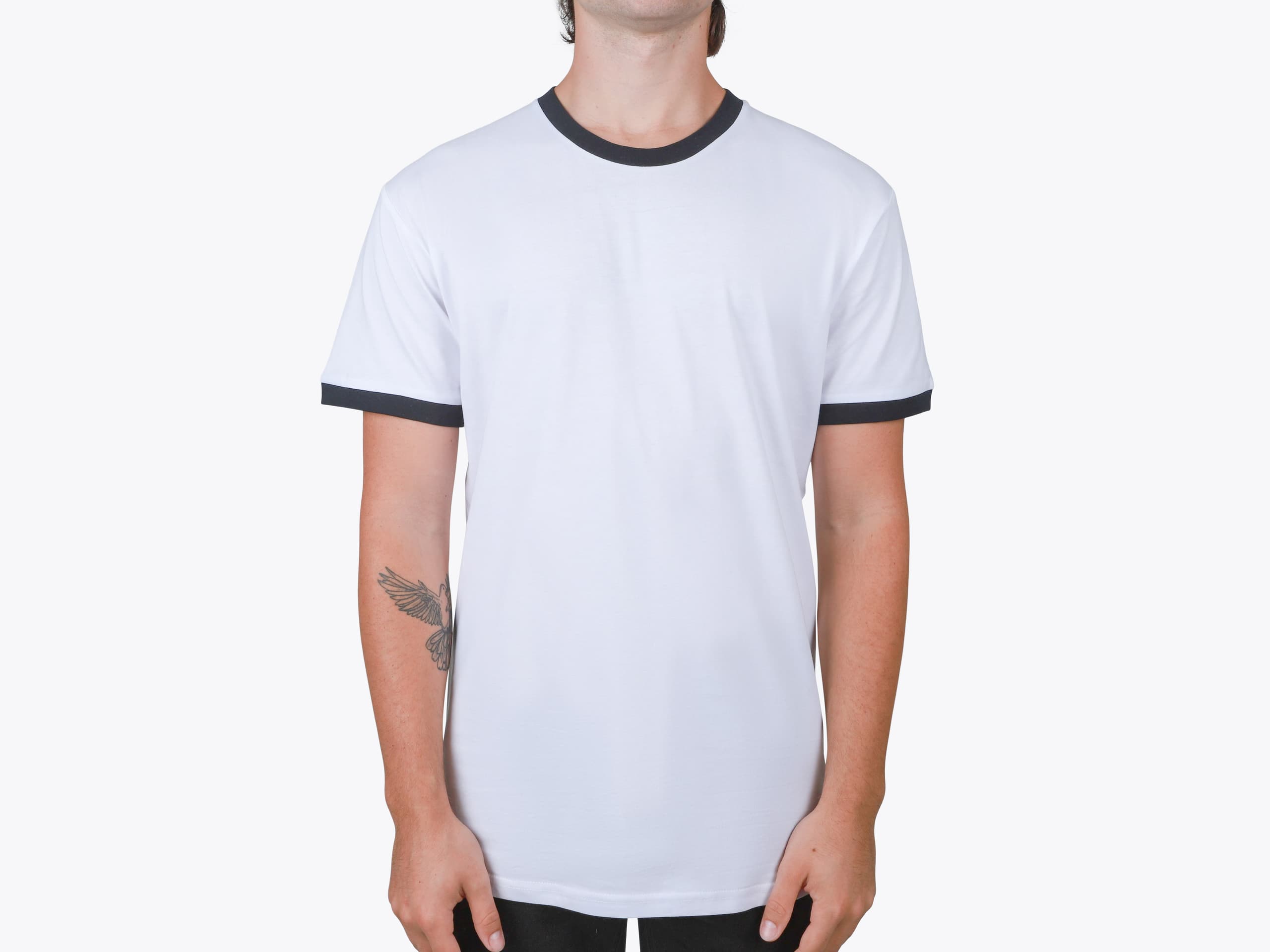 AS Colour 5053 Mens Ringer Tee in White/Navy (model:male, size:medium, view:front)