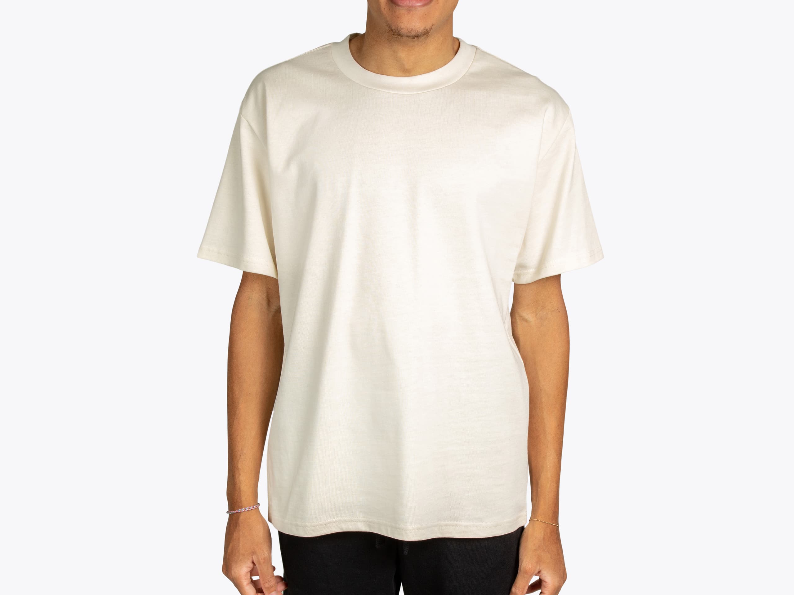 AS Colour 5080 Men's Heavy Tee in Ecru (model:male, size:medium, view:front)