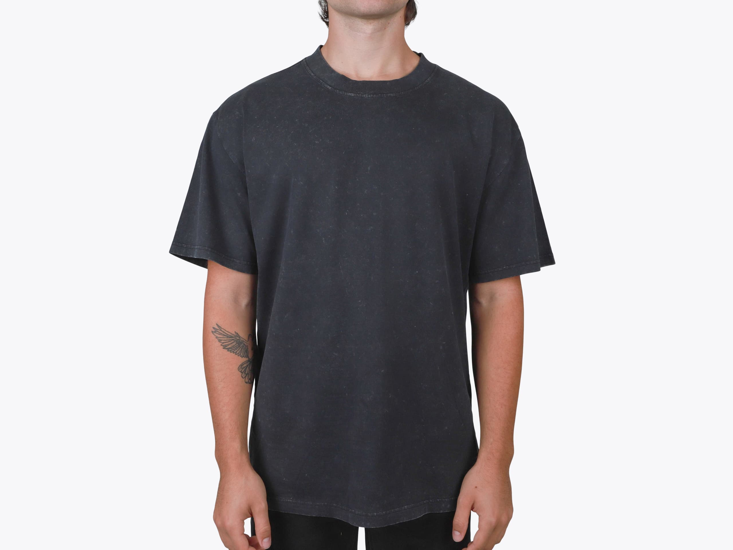 AS Colour 5085 Stone Wash Heavy Tee in Black Stone (model:male, size:medium, view:front)