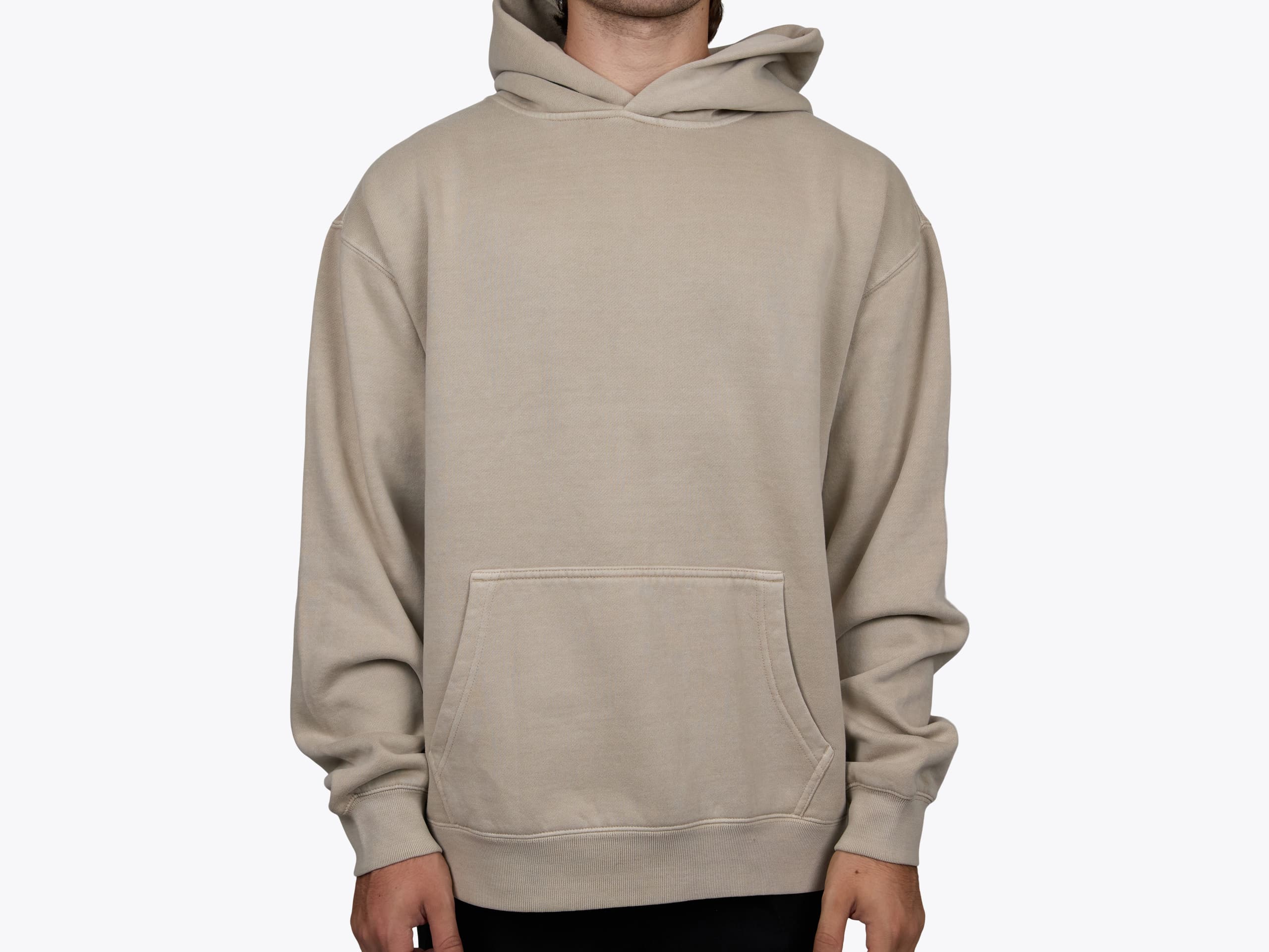 AS Colour 5166 Mens Faded Relax Hood in Faded Taupe (model:male, size:medium, view:front)