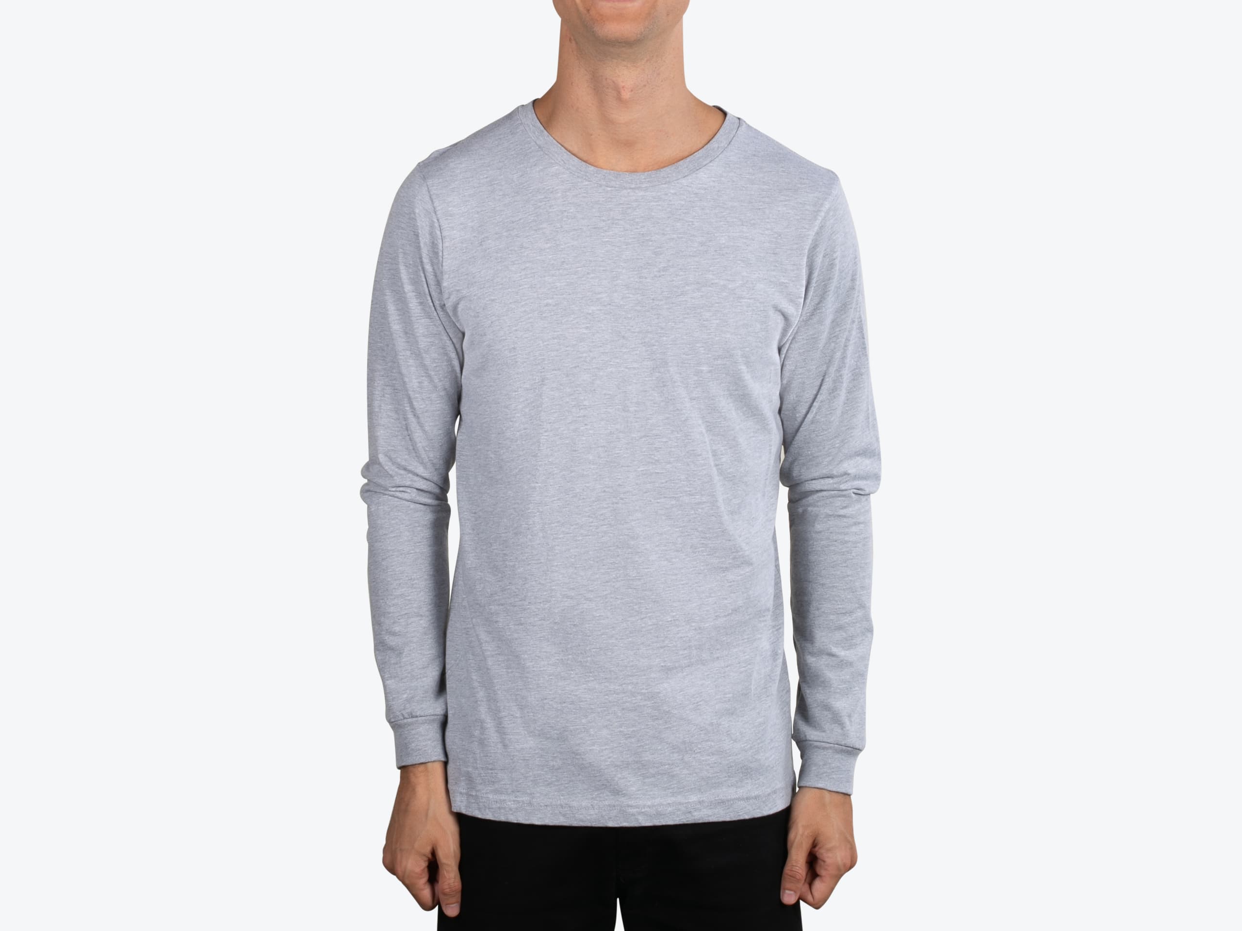 Bella+Canvas 3501CVC Unisex Heather CVC Long Sleeve Jersey Tee in Athletic Heather (model:male, size:medium, view:front)