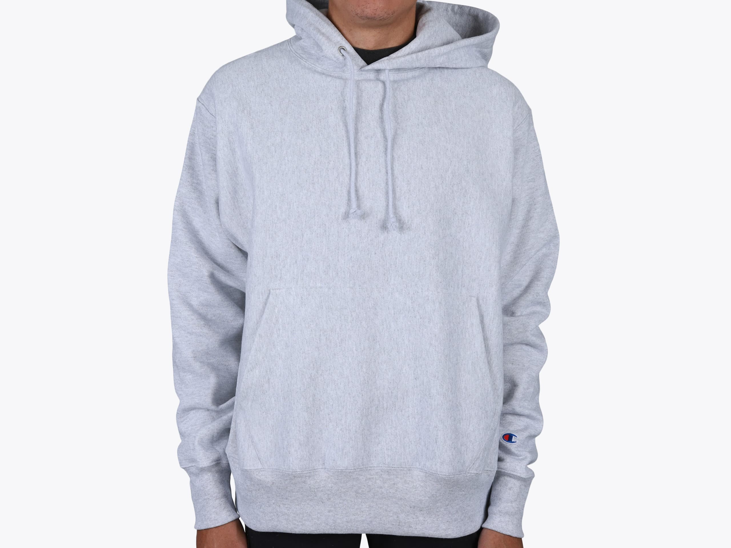 Champion S101 Reverse Weave® Hooded Sweatshirt in Silver Grey (model:male, size:medium, view:front)