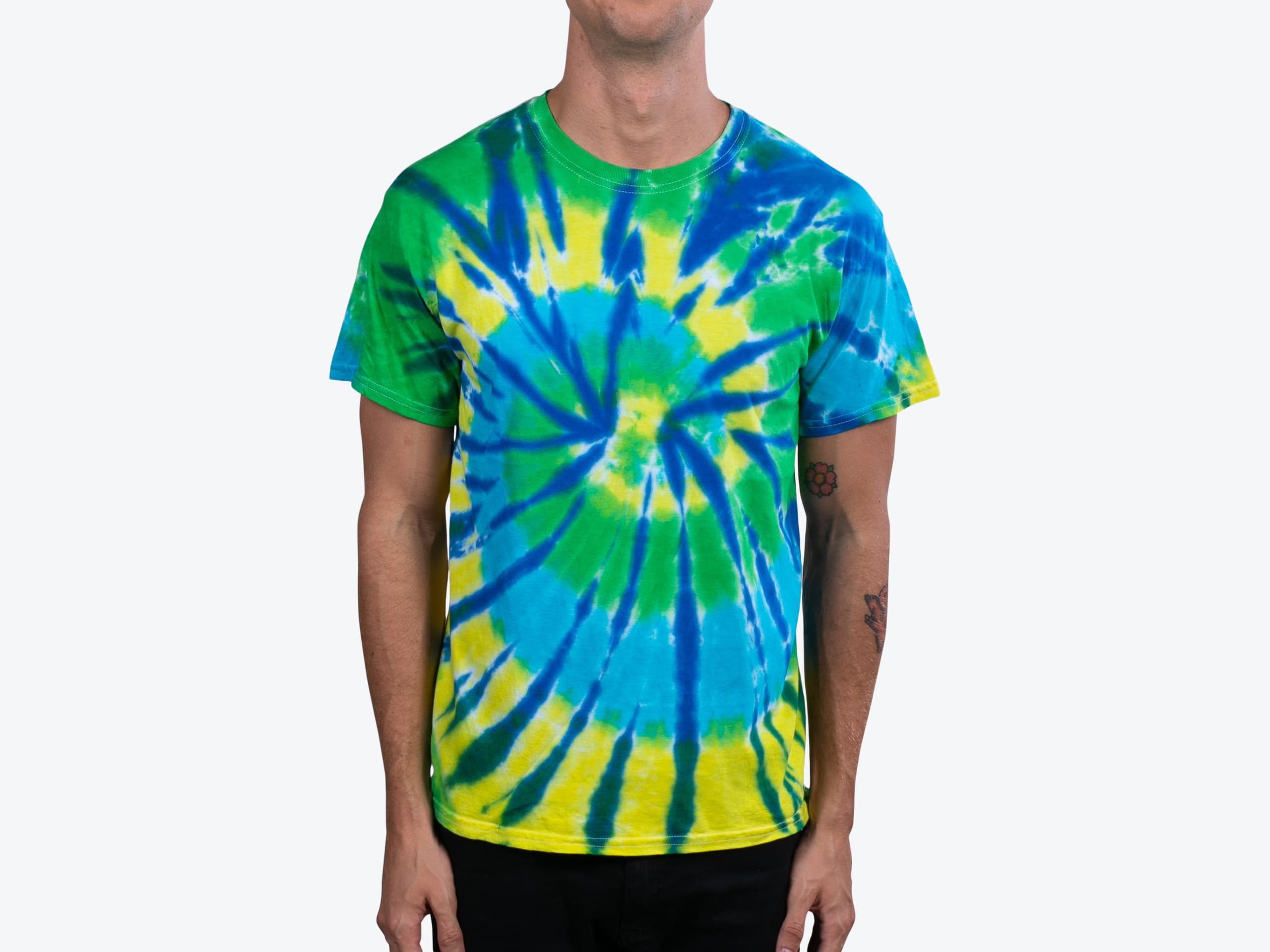 ColorTone 1000 Adult Tie Dye Tee in Karma (model:male, size:medium, view:front)