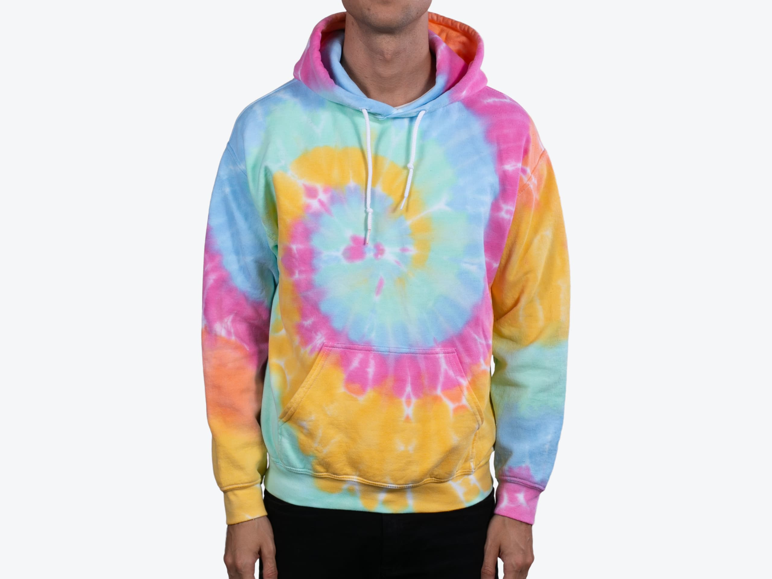 Dyenomite Apparel 680VR Adult Pullover Hoodie in Aerial (model:male, size:medium, view:front)