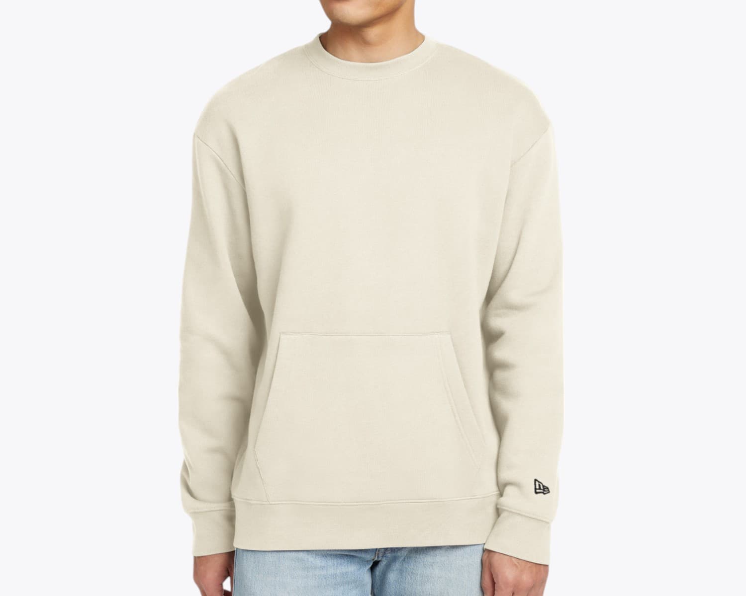New Era NEA527 Heritage Fleece Pocket Crew in Soft Beige (size:large, view:front)