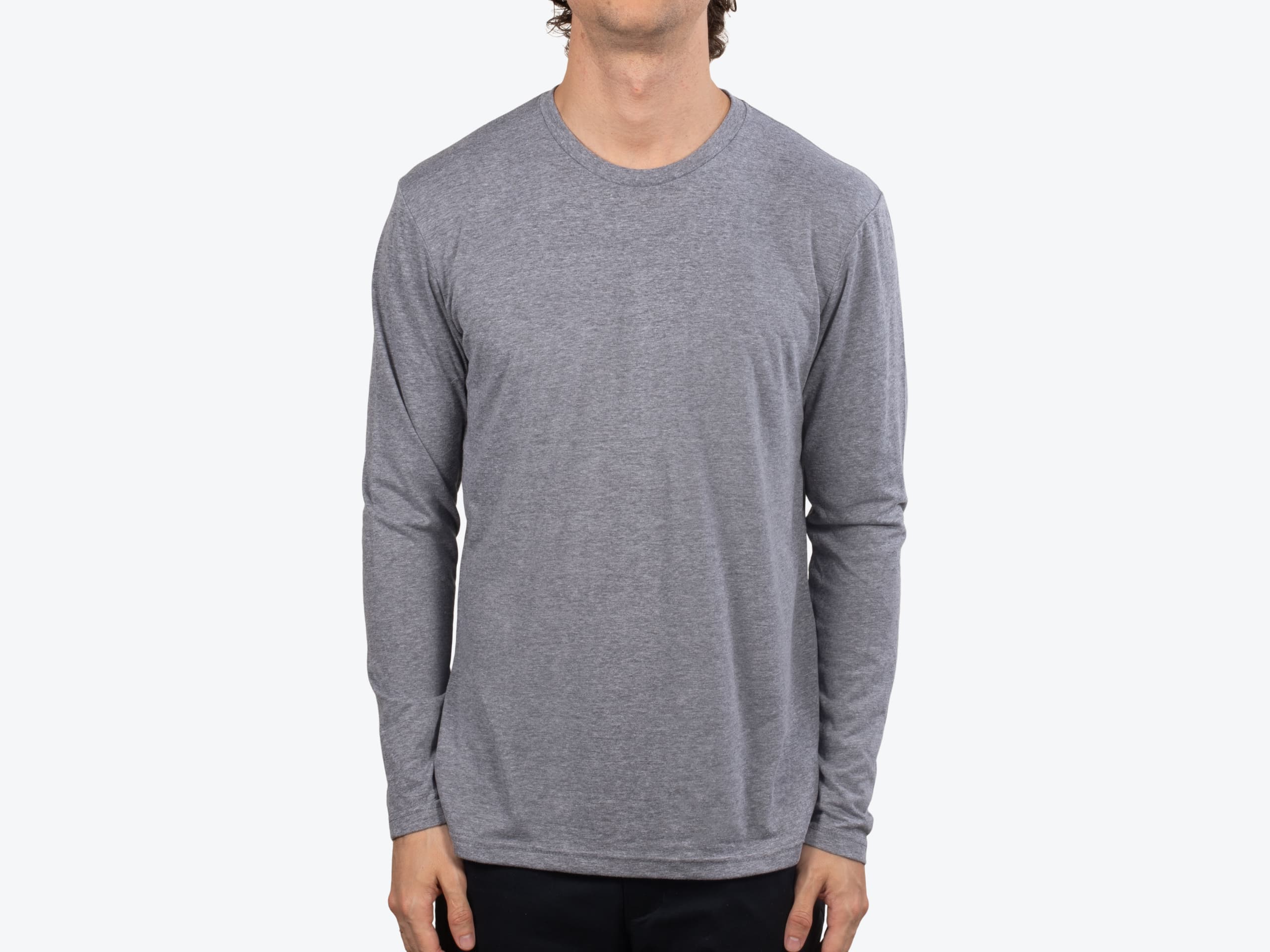 Next Level Apparel 6071 Men's Tri-Blend L/S Crew in Premium Heather (model:male, size:medium, view:front)