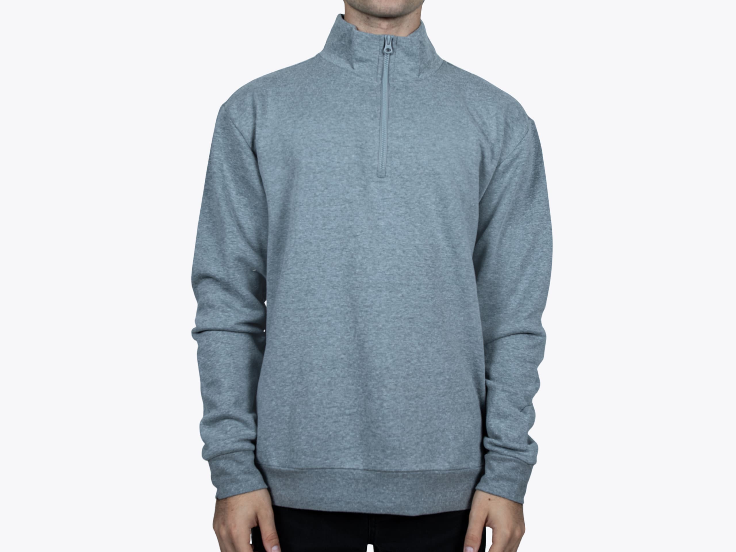 Next Level Apparel 9643 Santa Cruz Quarter-Zip Pullover in Heather Gray (model:male, size:medium, view:front)