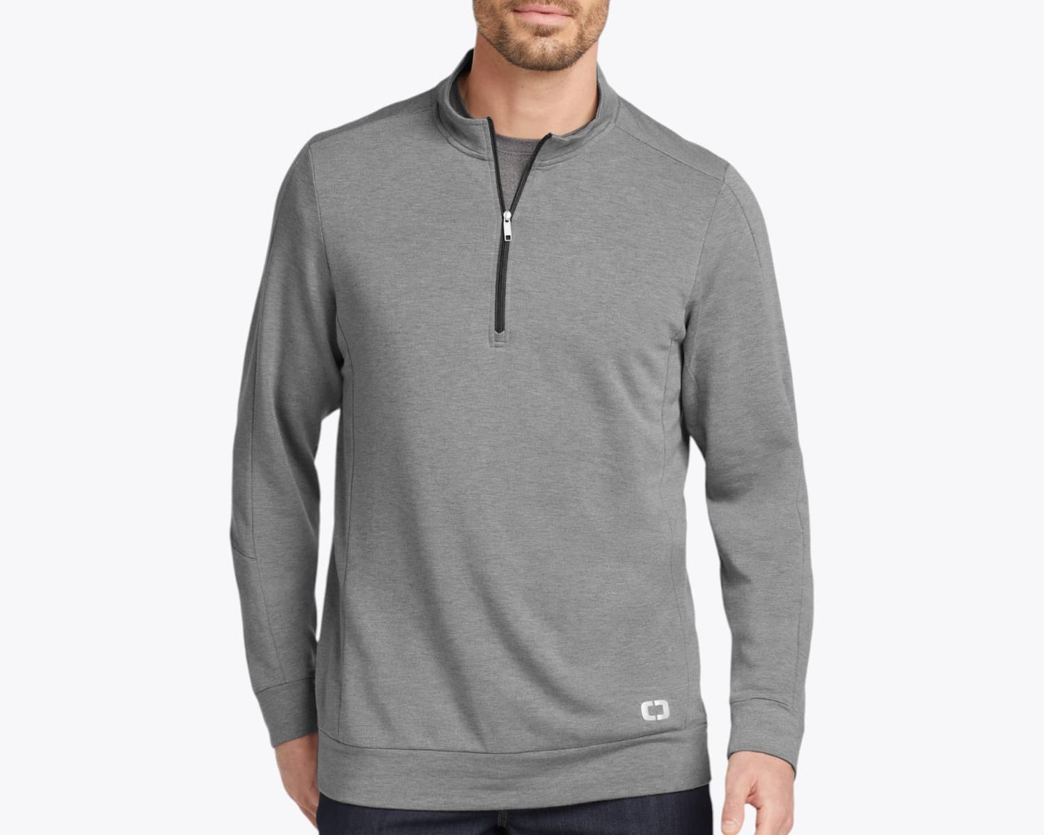 OGIO OG813 Luuma 1/2-Zip Fleece in Petrol Grey Heather (size:large, view:front)