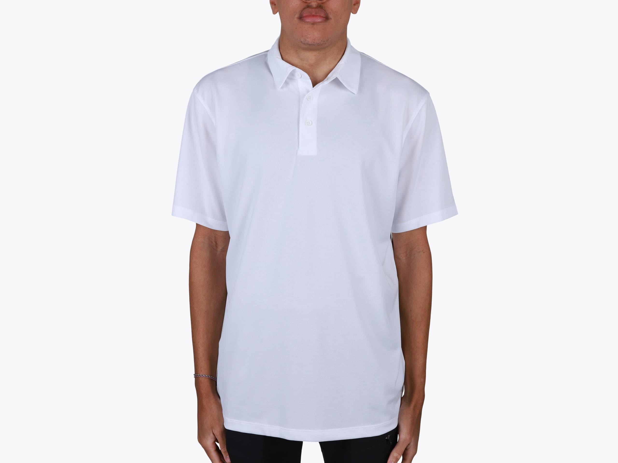 Port Authority K750 UV Choice Pique Polo in White (model:male, size:medium, view:front)