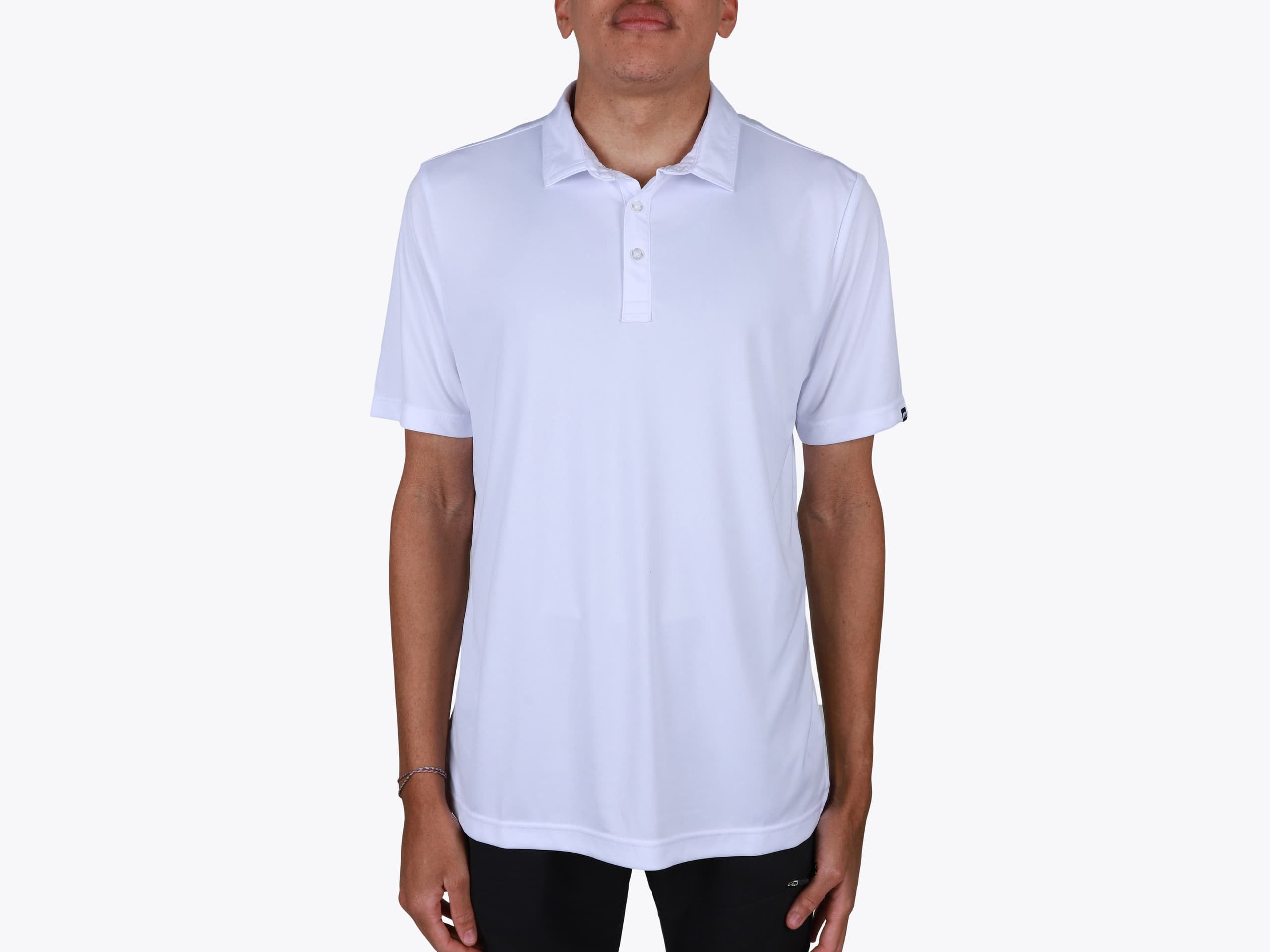 TravisMathew TM1MU410 Coto Performance Polo in White (model:male, size:medium, view:front)