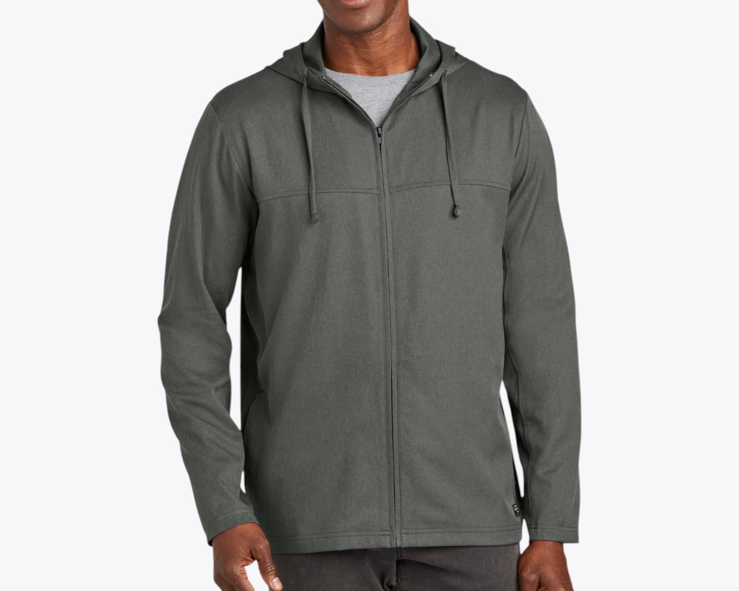 TravisMathew TM1MZ338 Balboa Hooded Full-Zip Jacket in Dark Grey Heather (size:large, view:front)